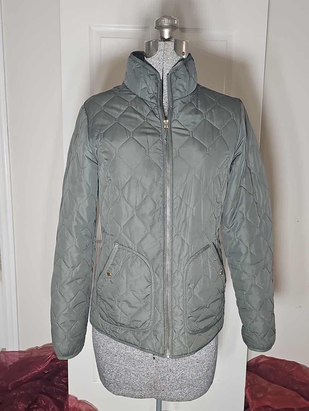 Eddie Bauer Sage Olive Green Diamond Quilted Zip Front Jacket Size Small